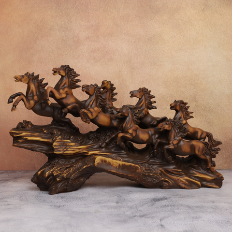 Resin Eight Running Victory Horses Brown