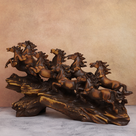 Resin Eight Running Victory Horses Brown