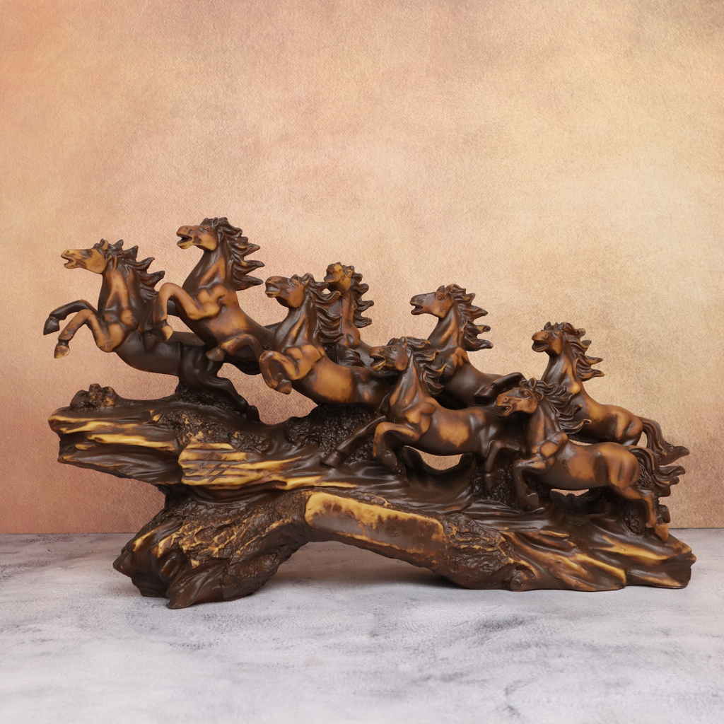 Resin Eight Running Victory Horses Brown