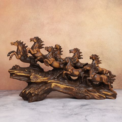 Resin Eight Running Victory Horses Brown