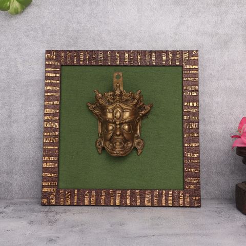 Brass Tibetan Buddhist Mahakala on Fabric Wooden Frame