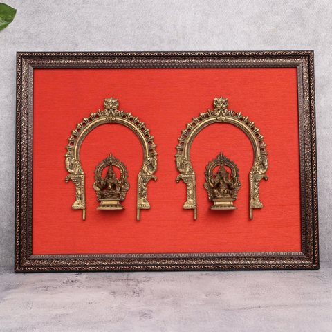 Brass Ganesh & Laxmi on Fabric Wooden Frame