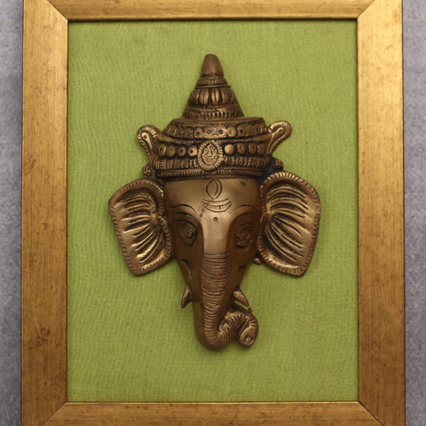 Brass Ganesha on Fabric Wooden Frame