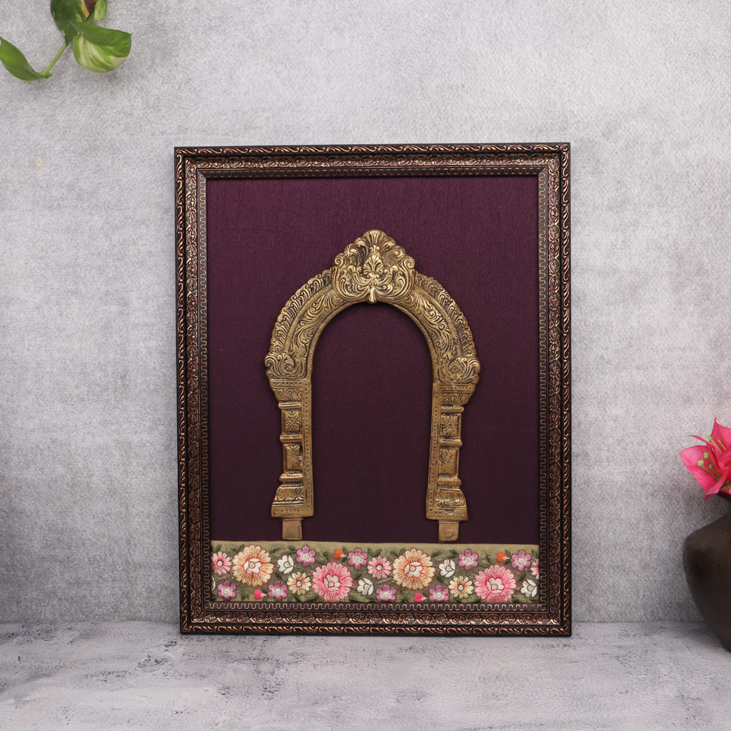 Brass Prabhavali with South Indian Arts on Single Fabric Frame