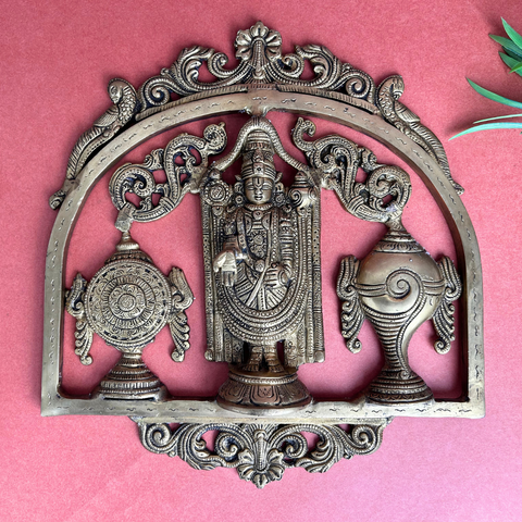 Brass Lord Venkateshwara Swami With Shankh Chakra Wall Hanging Plate