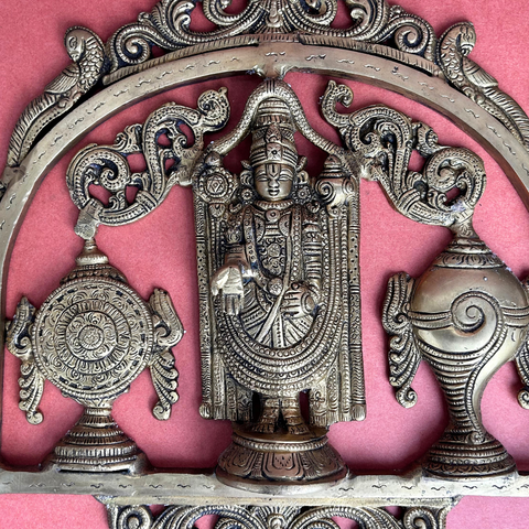 Brass Lord Venkateshwara Swami With Shankh Chakra Wall Hanging Plate