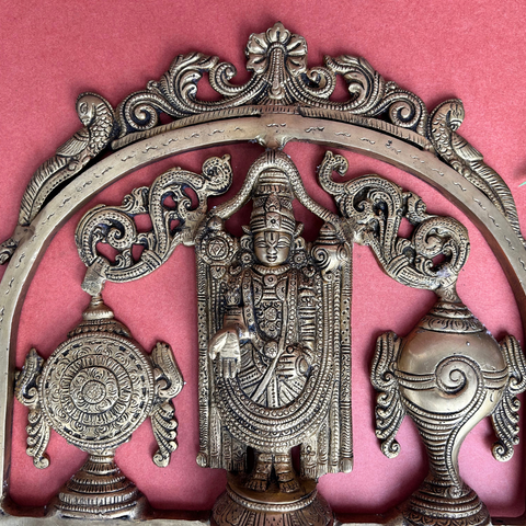 Brass Lord Venkateshwara Swami With Shankh Chakra Wall Hanging Plate