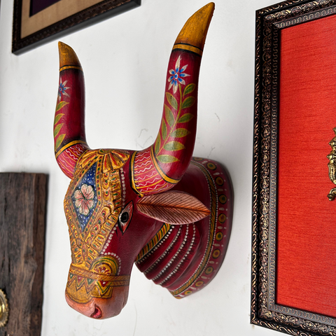 Patachitra Handpainted Wooden Cow Head