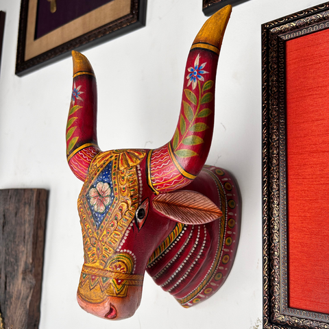 Patachitra Handpainted Wooden Cow Head