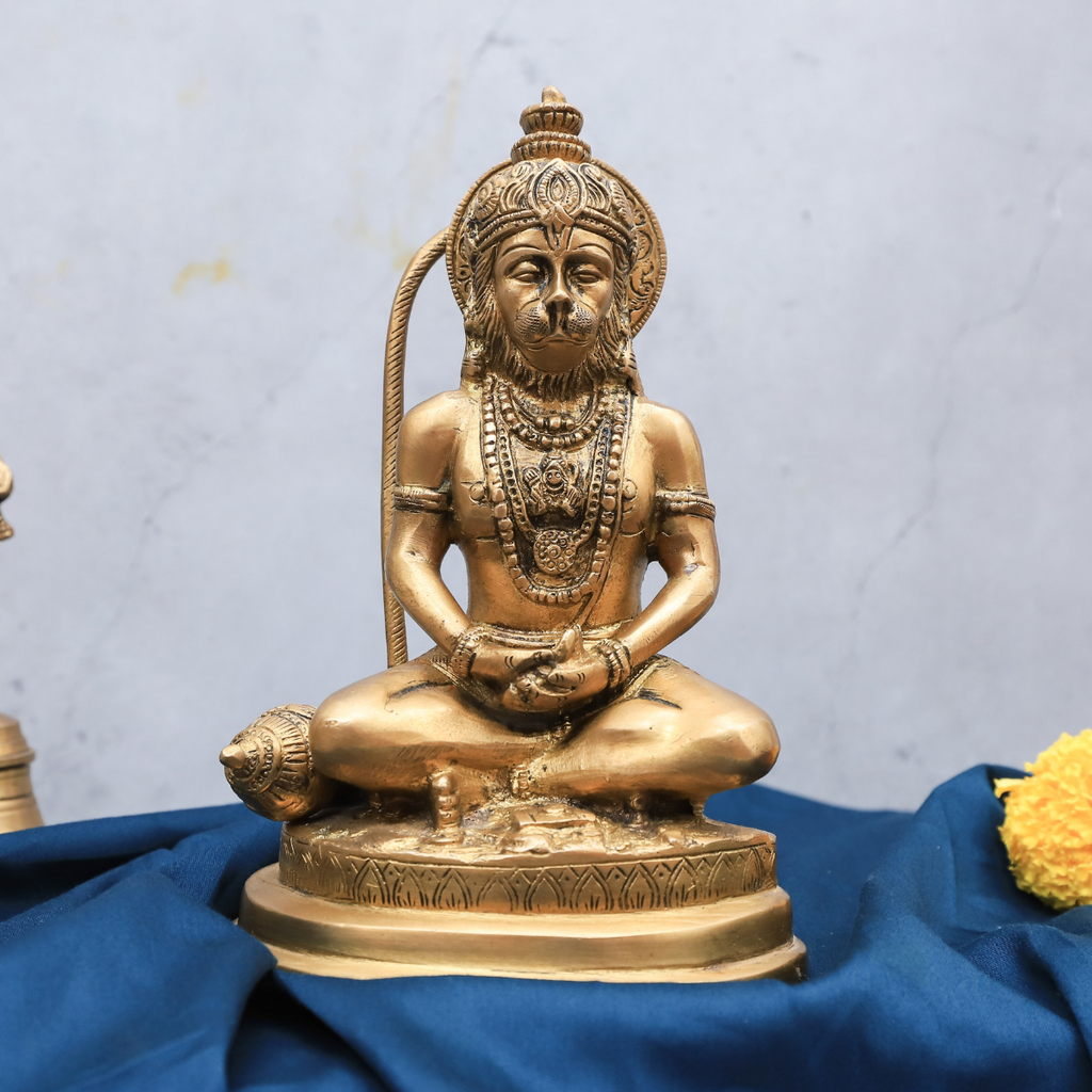 Brass Hanuman Statue In Meditating Mudra