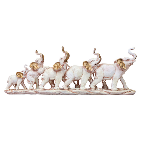 Resin Five Elephants On Base Showpiece