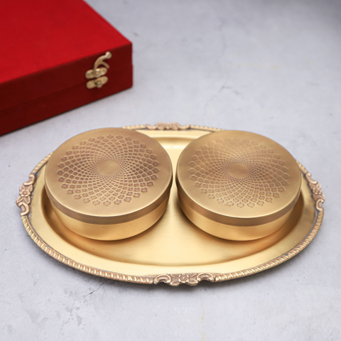 Brass Serving Boxes with Tray | Elegant Brass Storage and Serving Set