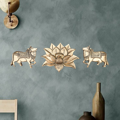 Brass Lotus With Cow Wall hanging