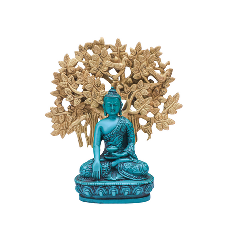 Brass Kalpavriksha Tree & Resin Green Buddha Combo