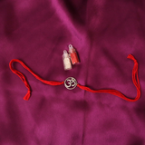 Sacred OM Silver Charm Thread Rakhi (Roli+Chawal)