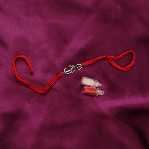 OM & Trishul Thread Rakhi (Roli+Chawal)