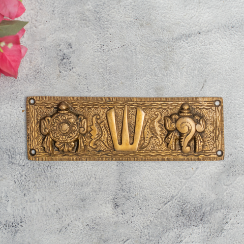 Brass Shankh Chakra Namah wall hanging