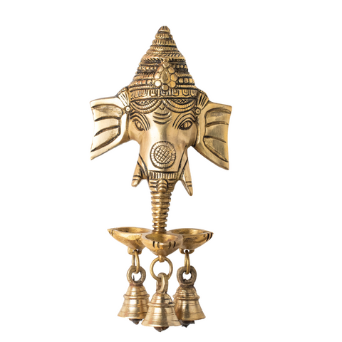 Brass Ganesha Face  Wall Hanging diya With Bell