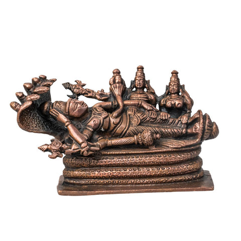 Copper Vishnu Sleeping on Base with Sheshnaag