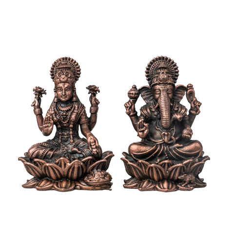 Copper Ganesh And Laxmi Idol