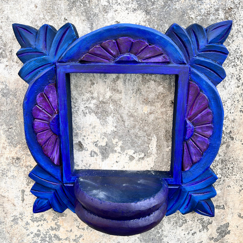 Wooden Carved Handpainted Blue Bracket