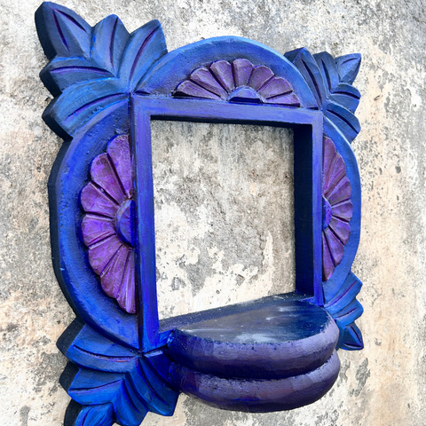 Wooden Carved Handpainted Blue Bracket