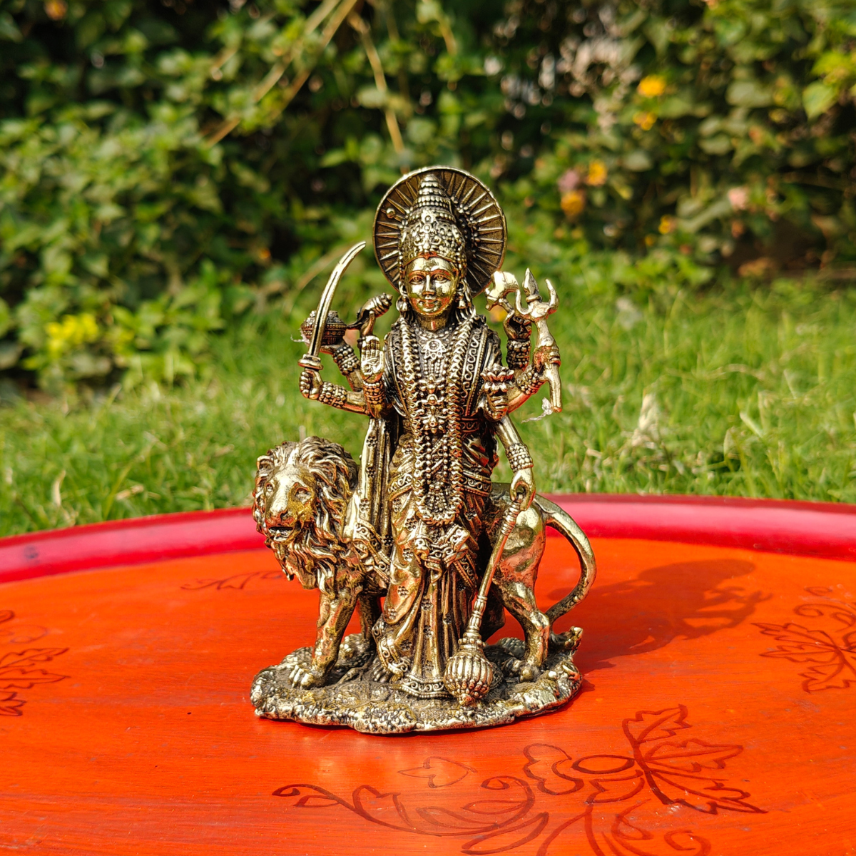 Superfine Brass Durga Ji Standing On Base