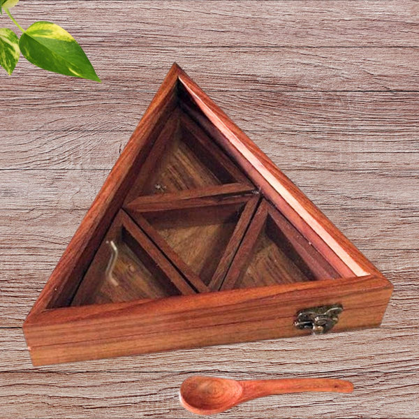 Wooden triangle Spice Box/Masala Dani Gift