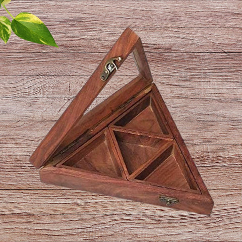 Wooden triangle Spice Box/Masala Dani Gift