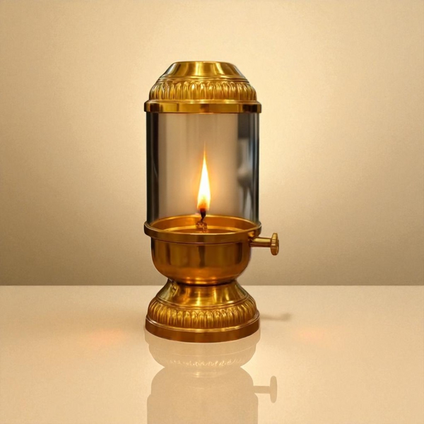 Elegant Brass Oil Akhand Jyot Diya With Adjustable Bati ( Medium, 180 ml Capacity )