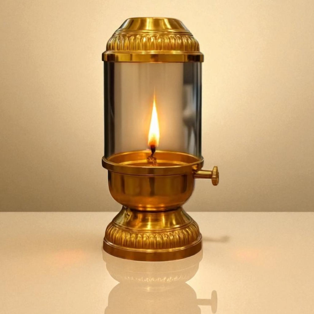 Elegant Brass Oil Akhand Jyot Diya With Adjustable Bati ( Large, 300 ml Capacity )