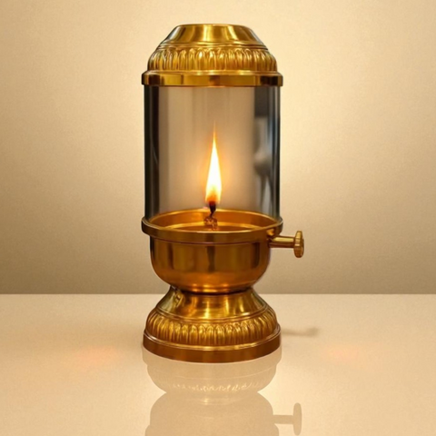 Elegant Brass Oil Akhand Jyot Diya With Adjustable Bati ( Large, 300 ml Capacity )