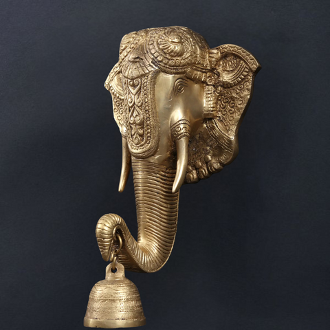 Elephant Face Brass Bell Wall-Mounted for Home and Office