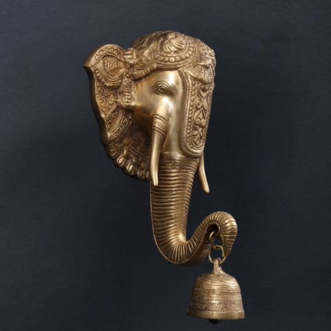 Elephant Face Brass Bell Wall-Mounted for Home and Office