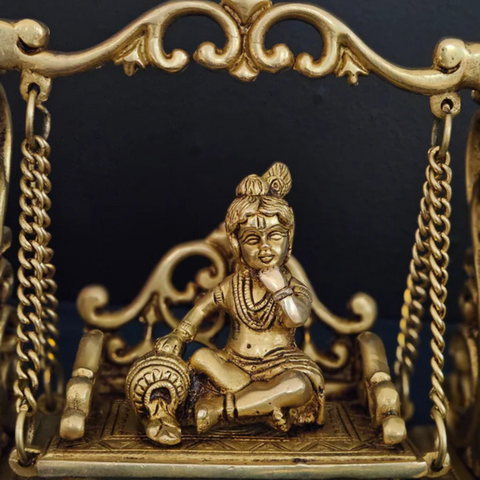 Brass Bal Gopal with Jhula - Hindu God Krishna Idol
