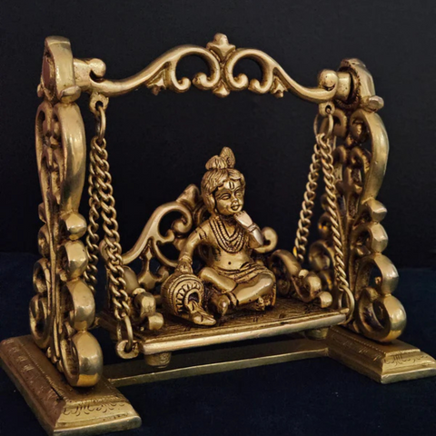 Brass Bal Gopal with Jhula - Hindu God Krishna Idol