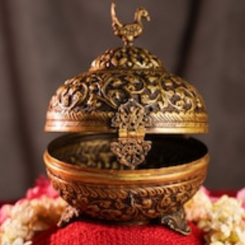 Brass Dhoona in Antique Finish as Traditional Incense Burner