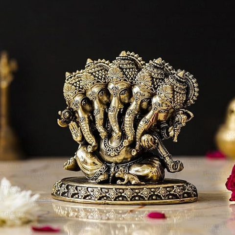 Superfine Brass Panchamukhi Ganesh Idol as Symbol of Wisdom & Protection