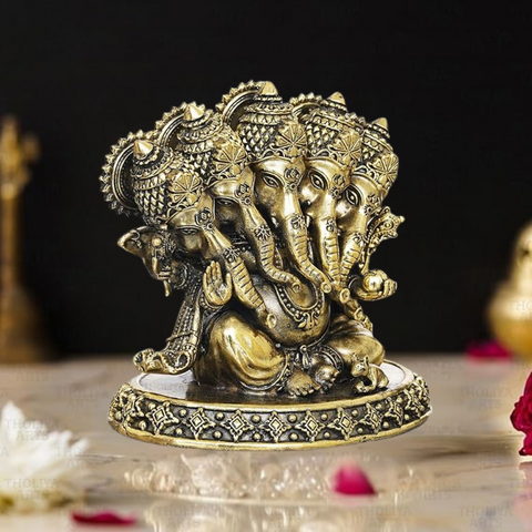 Superfine Brass Panchamukhi Ganesh Idol as Symbol of Wisdom & Protection