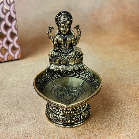 Traditional Brass Lakshmi Oil Lamp – Perfect for Vastu, Pooja & Festive Decor