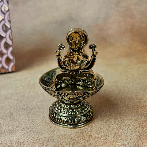Traditional Brass Lakshmi Oil Lamp – Perfect for Vastu, Pooja & Festive Decor