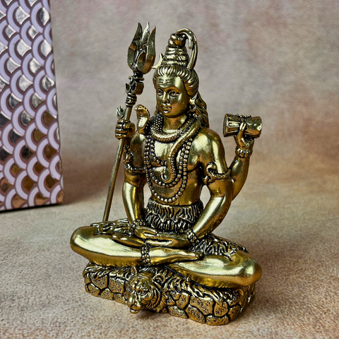 Brass Lord Shiva Statue | Meditation Pose Shiv Idol for Temple, Home & Office Decoration ( Small )