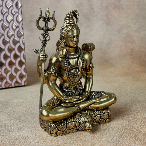 Brass Lord Shiva Statue | Meditation Pose Shiv Idol for Temple, Home & Office Decoration ( Small )