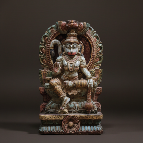 Seated Hanuman Idol of Wooden - 18.5 inch