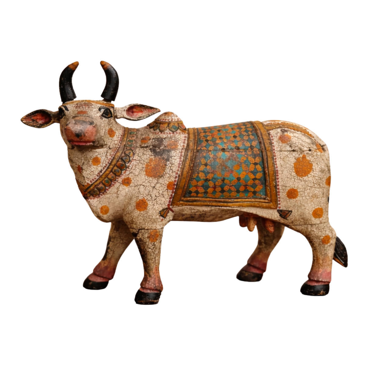 Nandi Sculpture Wooden | Sacred Shiva Bull Decor for Home and Temple | 19 inch