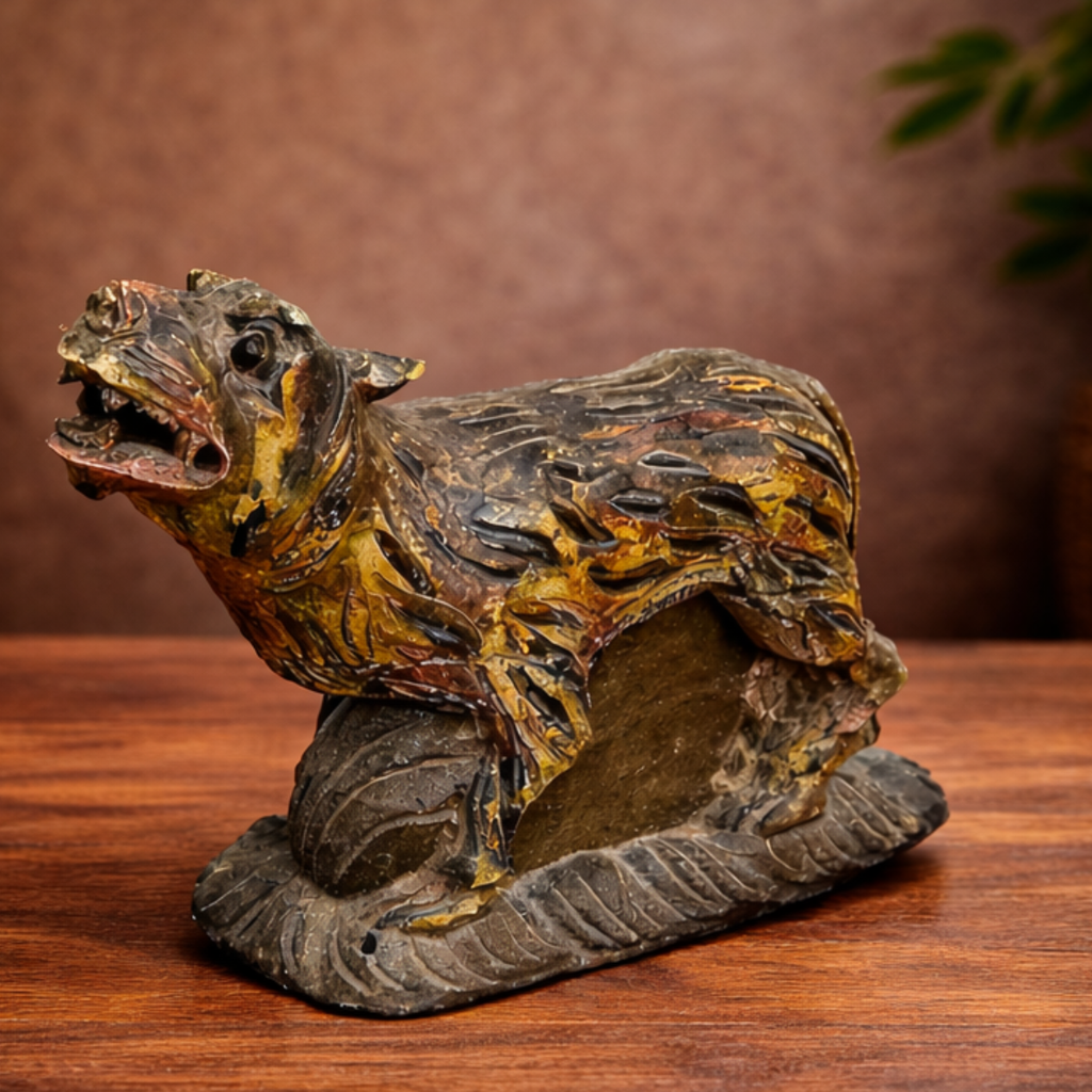 Tiger Figurine Wooden | Rustic Finish Decorative Showpiece for Home Decor | 12 Inch