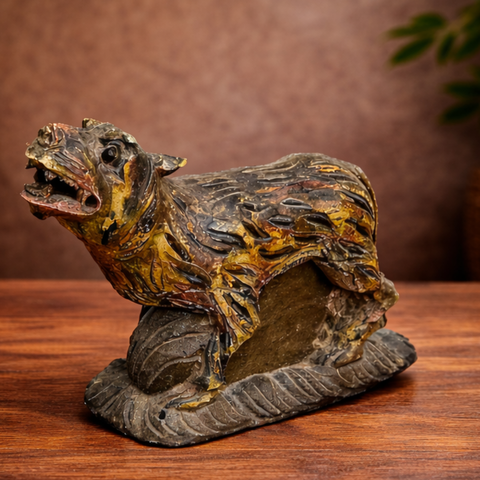 Tiger Figurine Wooden | Rustic Finish Decorative Showpiece for Home Decor | 12 Inch