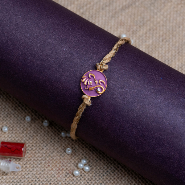 Ganesha Face Rakhi for Brother With Roli Chawal (Purple)