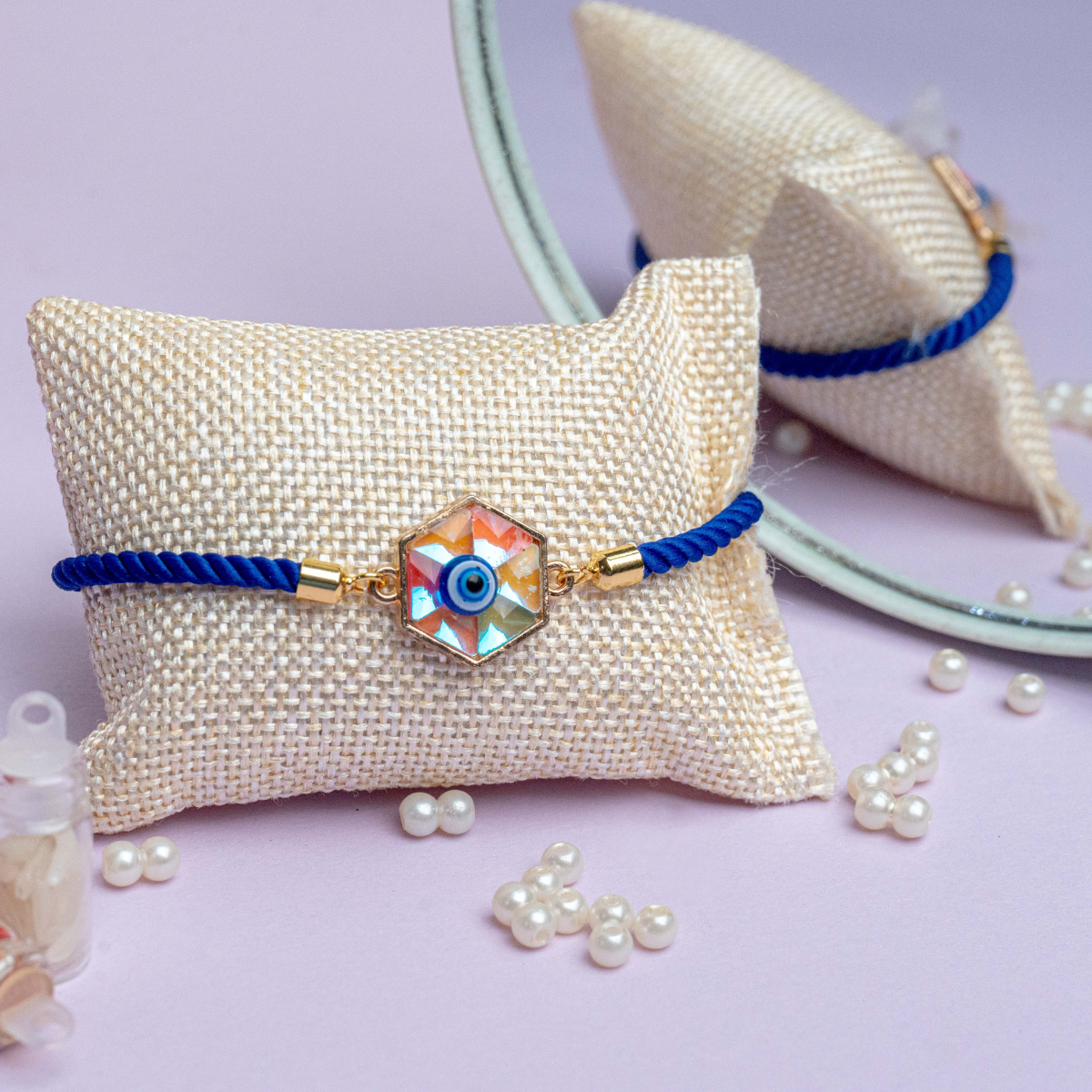 Evil Eye Rainbow Adjustable Lumba Rakhi for Bhabhi  (Roli + Chawal)
