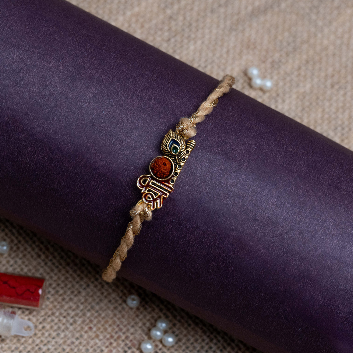 Rudraksha Shri Krishna Rakhi for Brother  (Roli + Chawal)